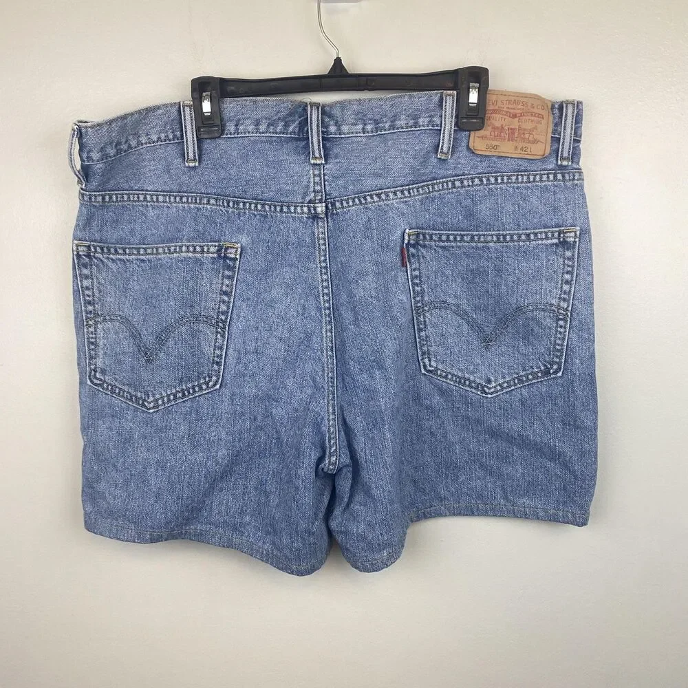 Levis 550 Shorts Mens 42 Blue Relaxed Fit Denim‎ Jean Cutoffs Zipper Fly Casual